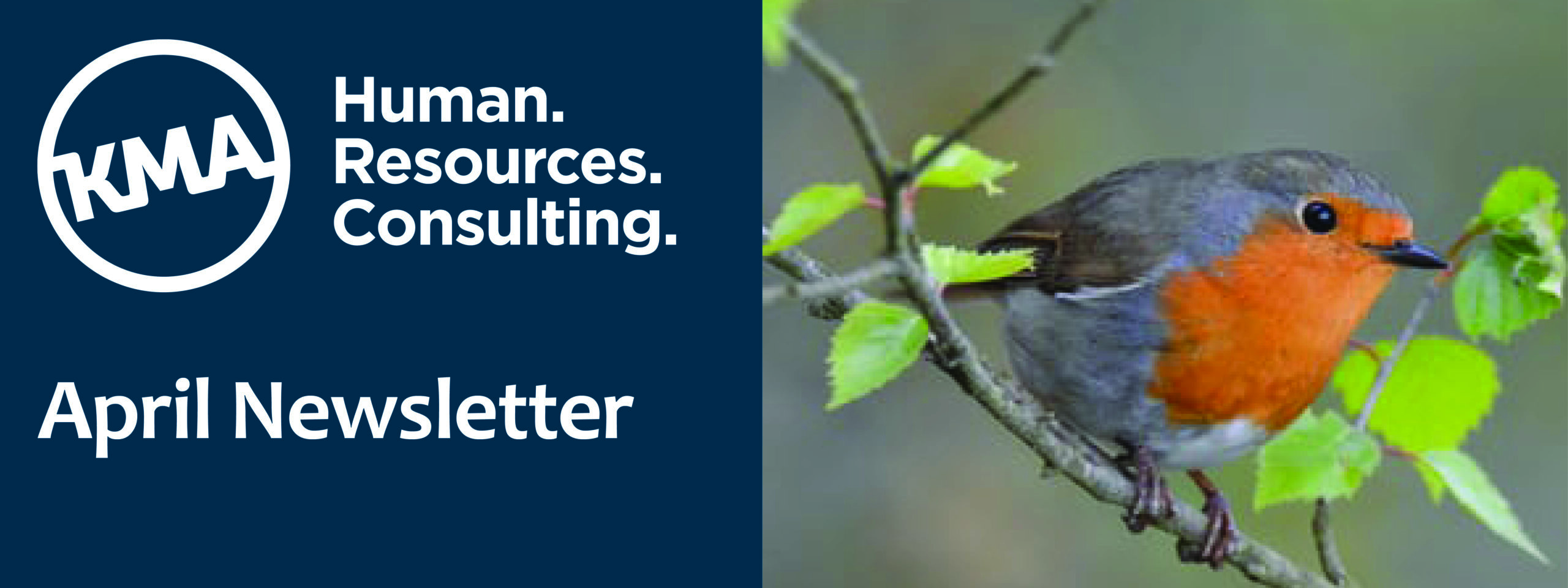 April Newsletter with photo of a robin in a tree