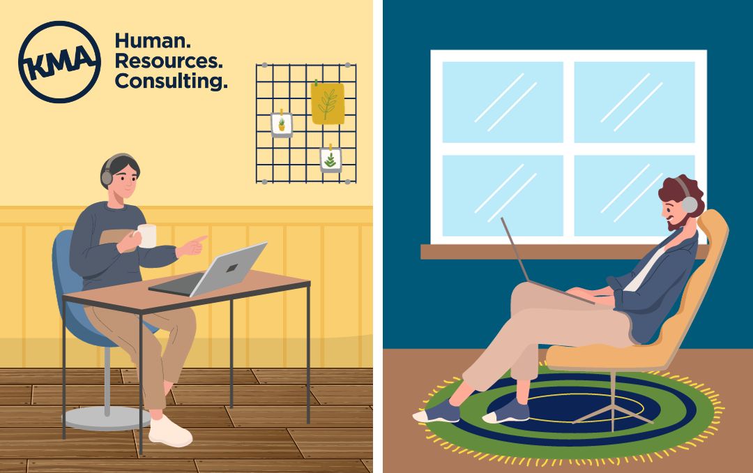 Graphic of two people working remotely on laptops
