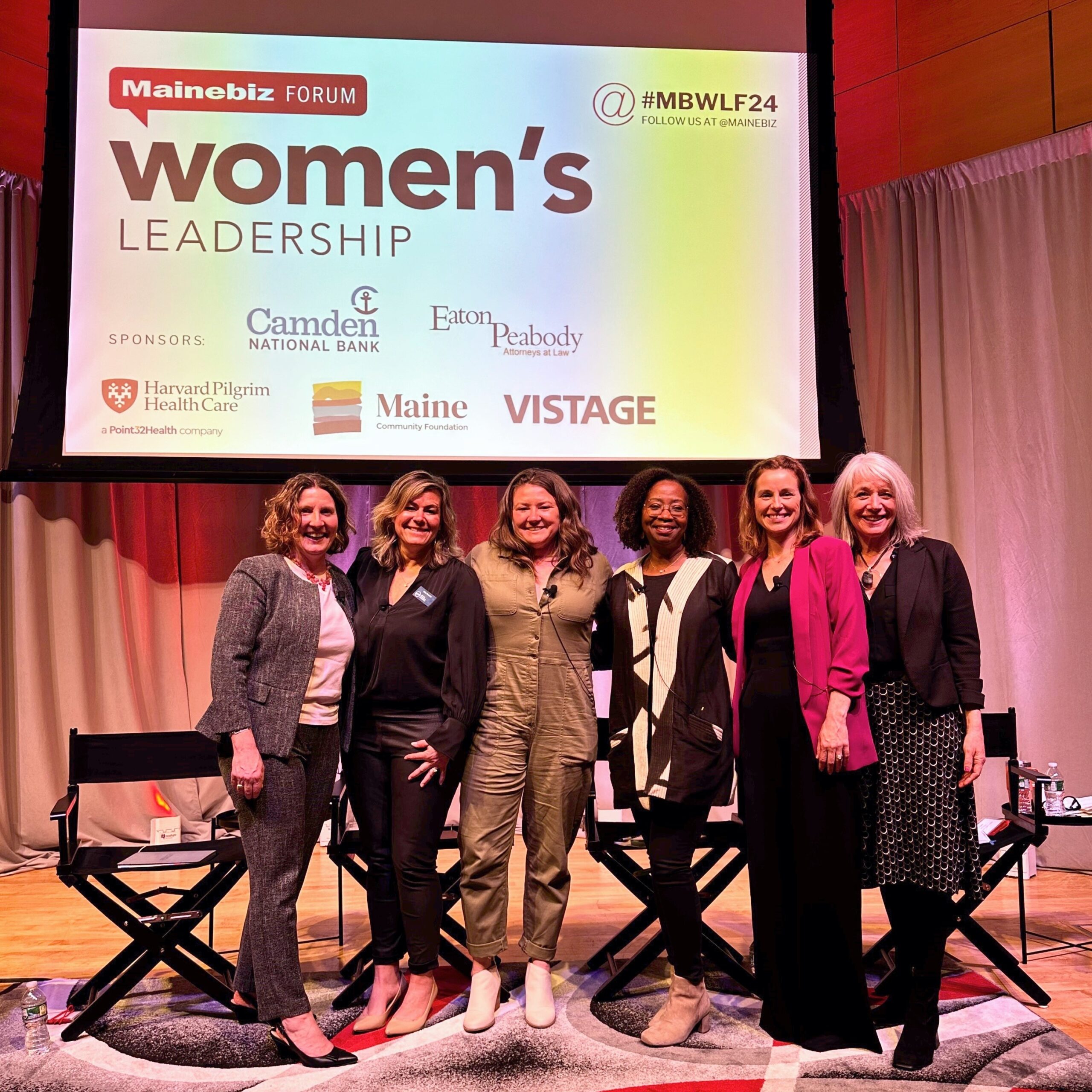 A photo of six women on the panel of the Mainebiz Women's Leadership Forum