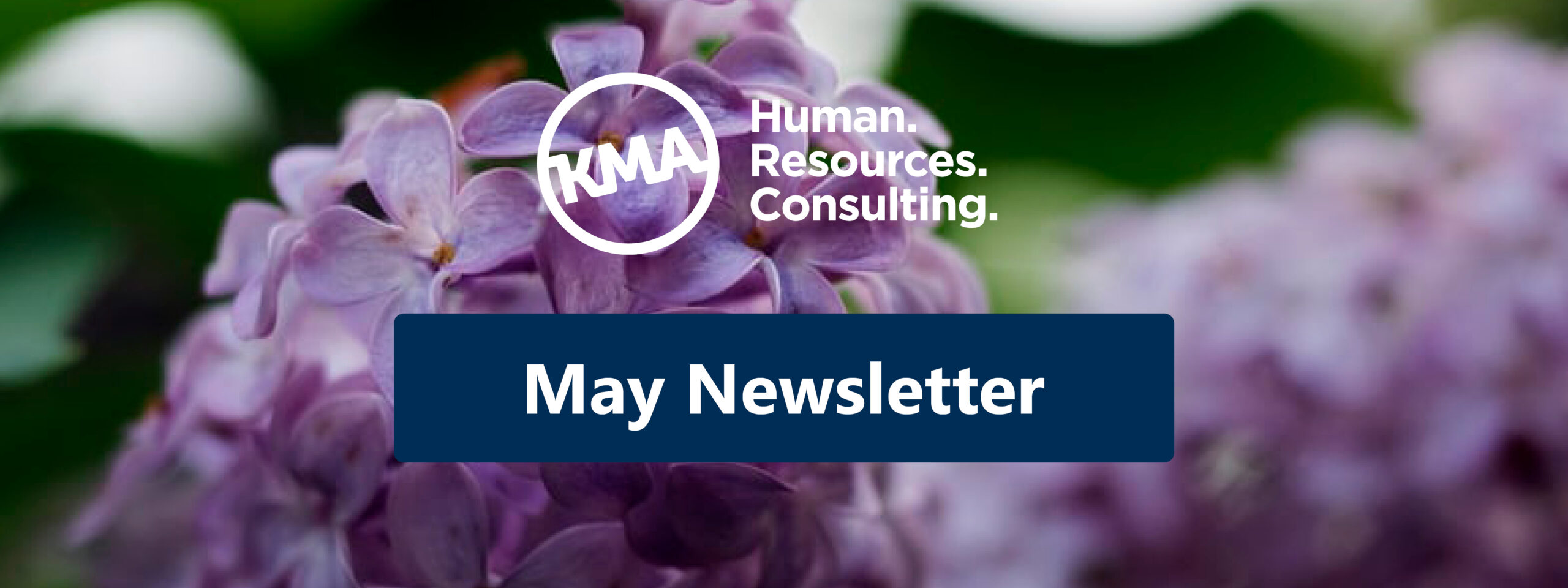 Purple flowers with May Newsletter Banner